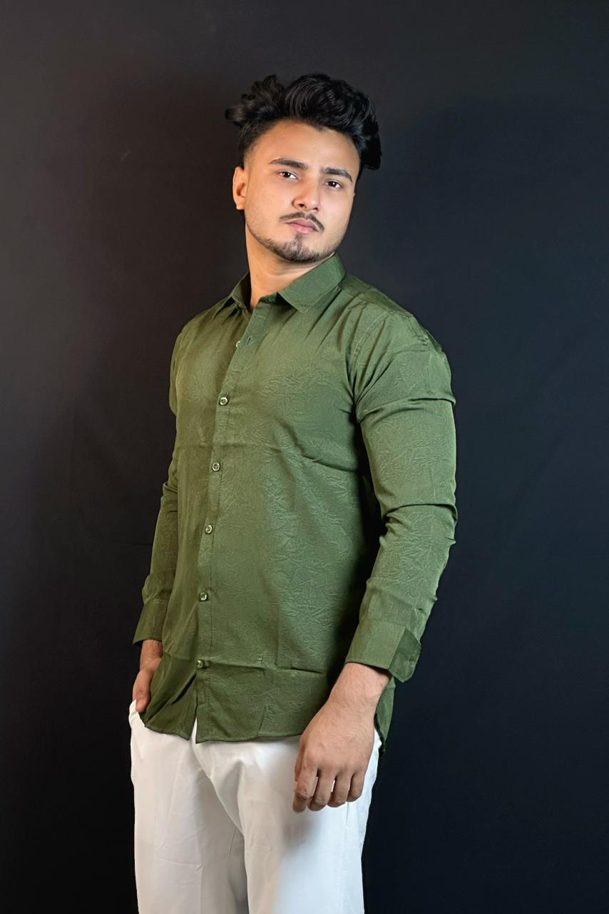 Olive Colour China Formal Shirt Crushed